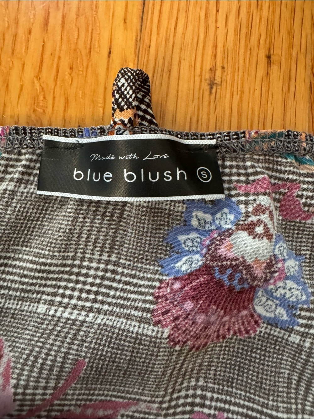 Blue Blush Plaid & Floral Embroidered Faux Wrap Romper Size S Cottagecore Boho - Picture 5 of 8